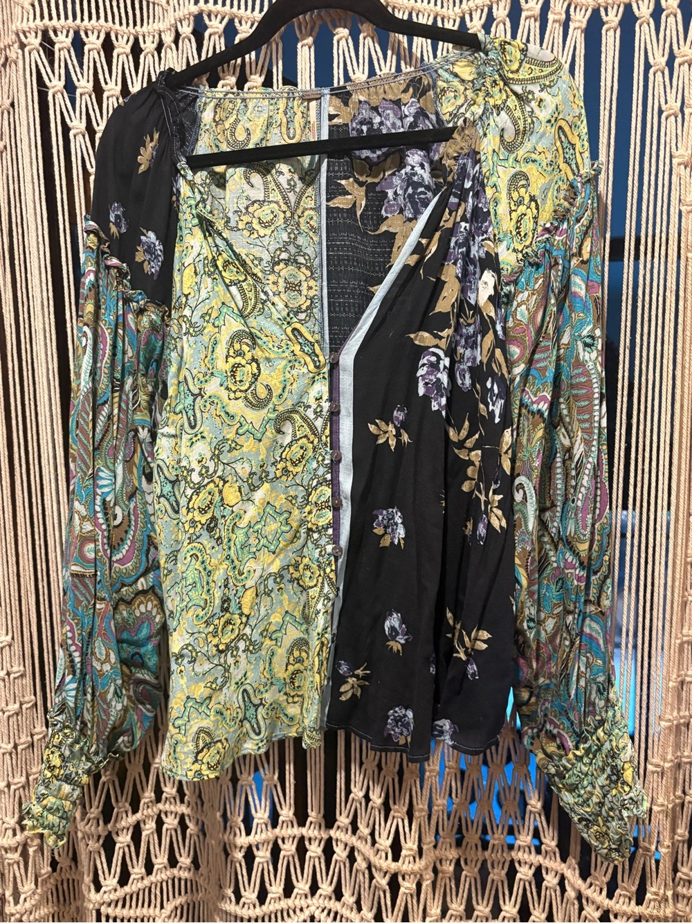 Free People Bohemian Mixed-Print Long Sleeve blouse - Yellow/Black